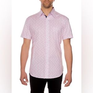 NWT Men's Con.Struct pink flamingo short sleeve button down stretch shirt